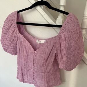 ASTR crop lilac shirt with puff sleeves